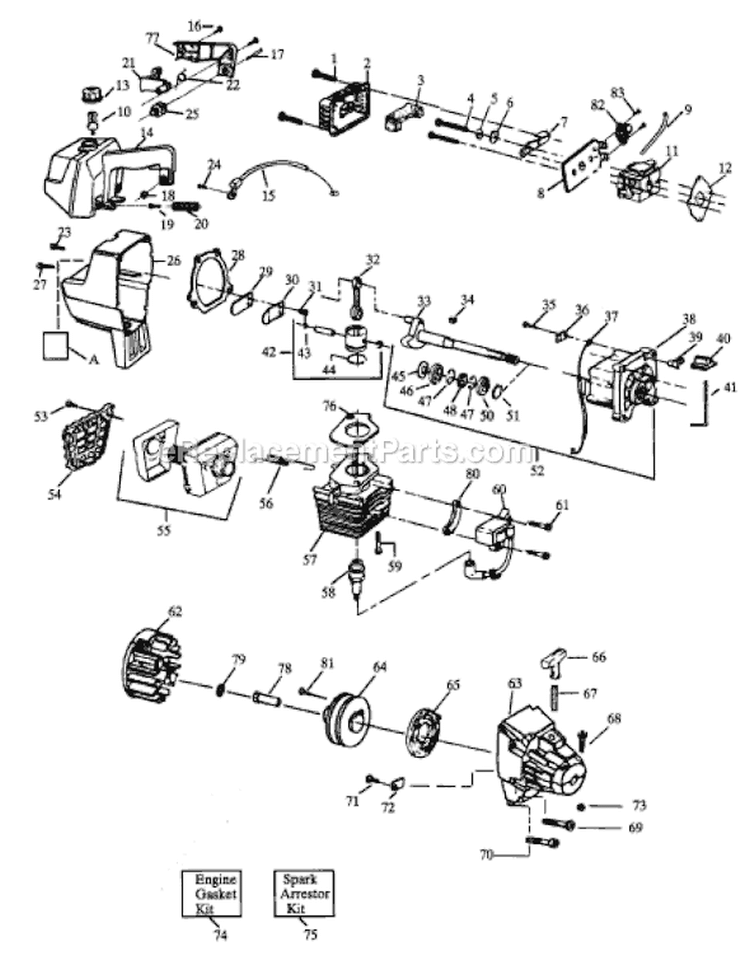 Page D Diagram and Parts List for GTI15T  Weed Eater Trimmer